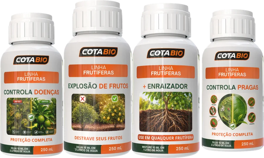KIT COMPLETO FRUTÍFERAS: Controla Doenças, Explosão de Frutos, + Enraizador e Controla Pragas
